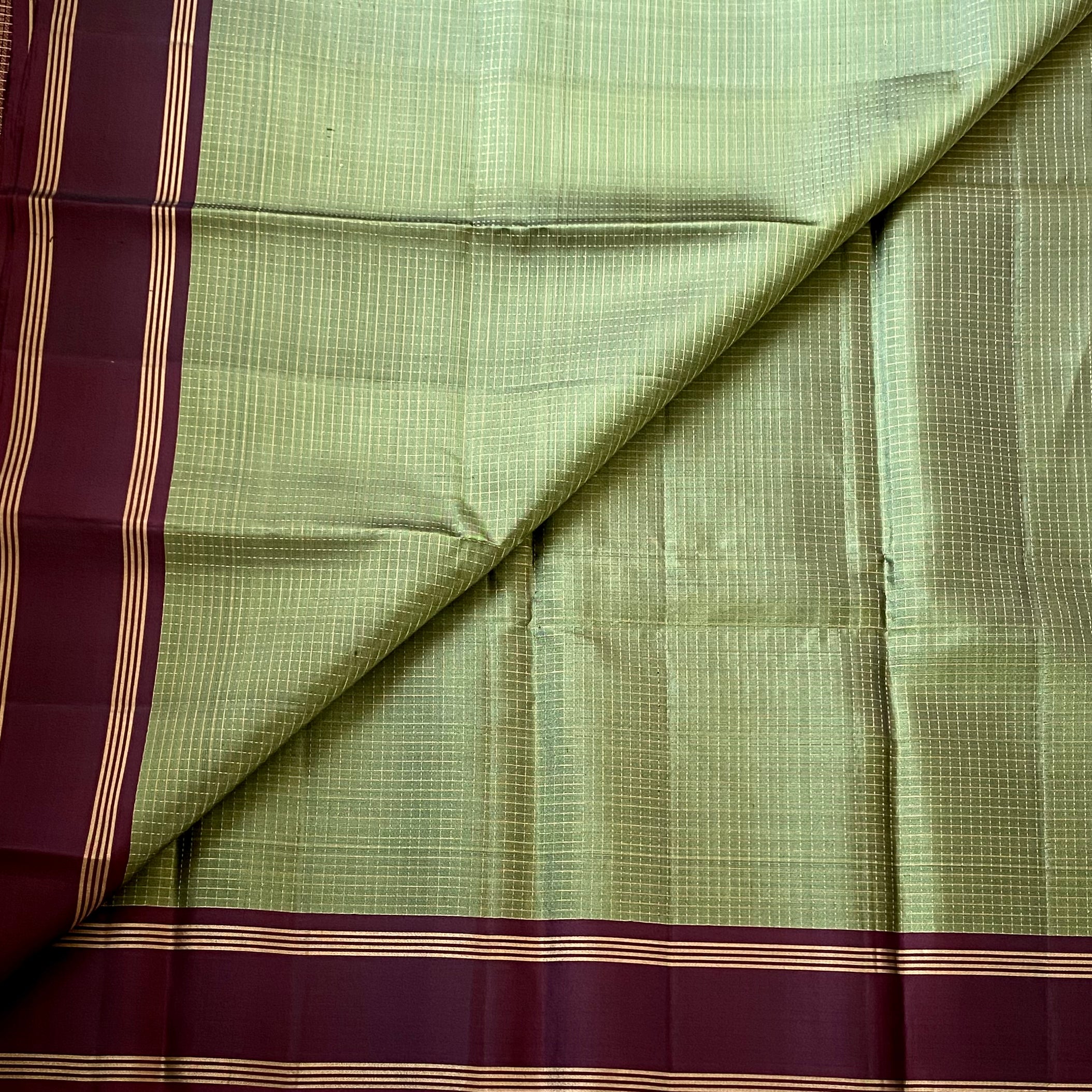Rare Olive Beauty with checkered Wine maroon handwoven pure silk stunner
