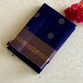 Royal Blue Antique Gold Designer Pure Silk Saree With Elephant Border