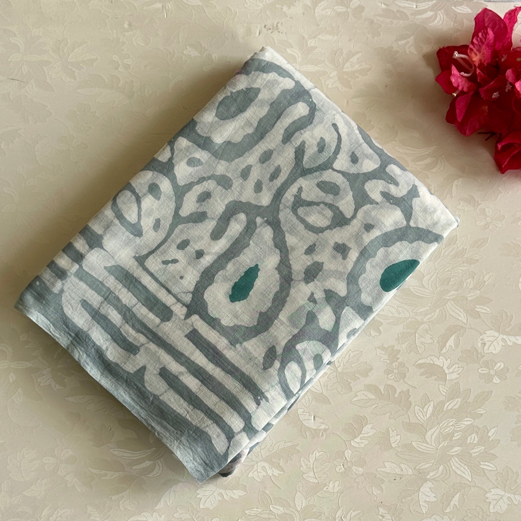 Dusty Blue Soft Tussar Silk Saree With Ivory Contrast Pallu