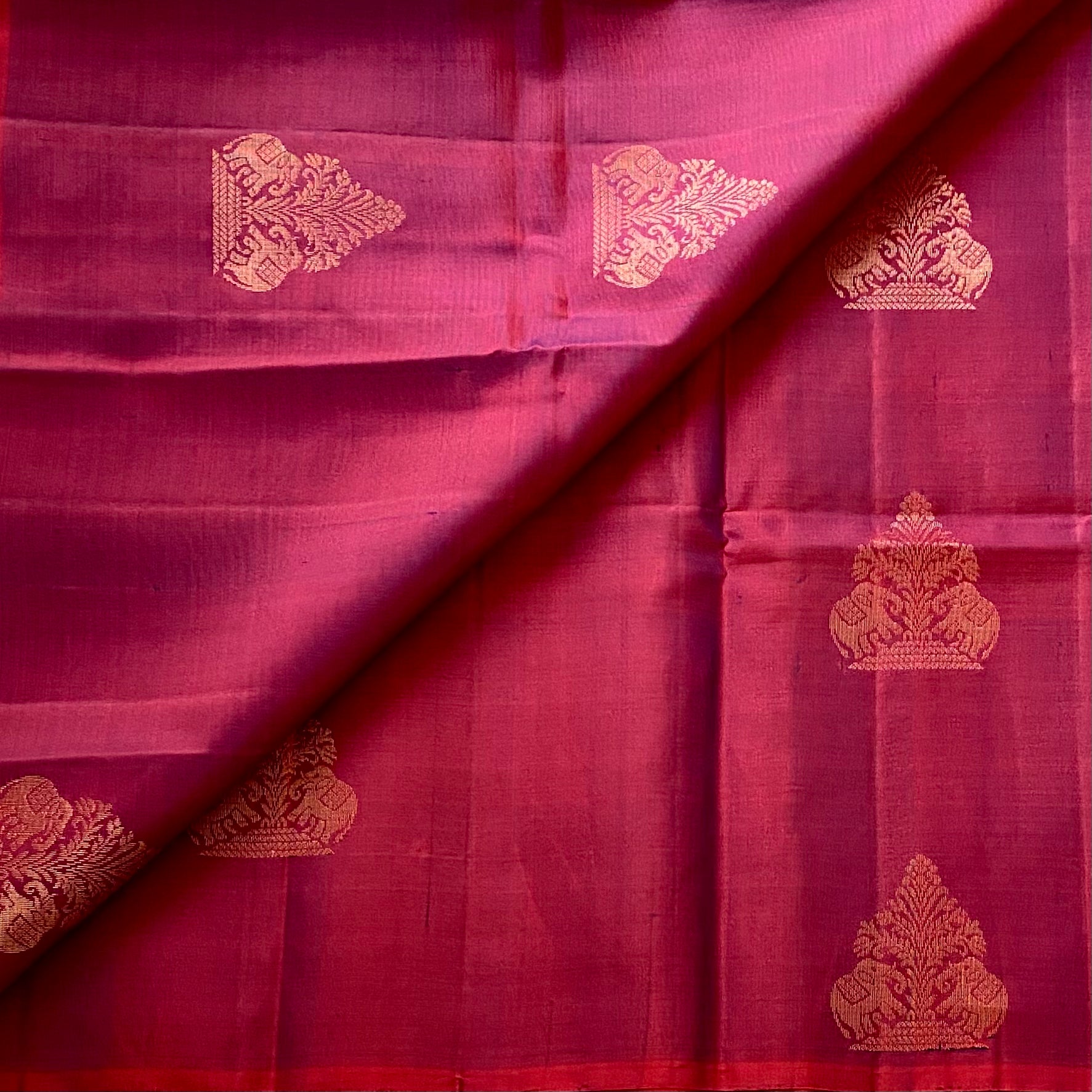 Dual Shaded Rust Plum Designer Pure Silk Saree Antique Gold Brocade Pallu