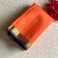 Tangerine Orange Kanjeevaram Pure Zari Silk Saree With Teal Blue Pallu