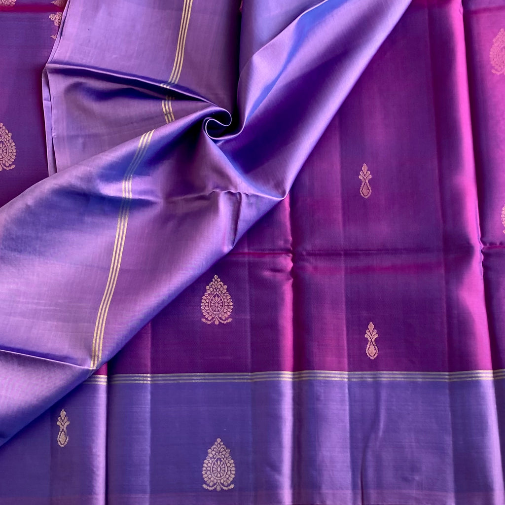 Dual Shaded Magenta Purple Designer Pure Silk With Metallic Lavender Pallu