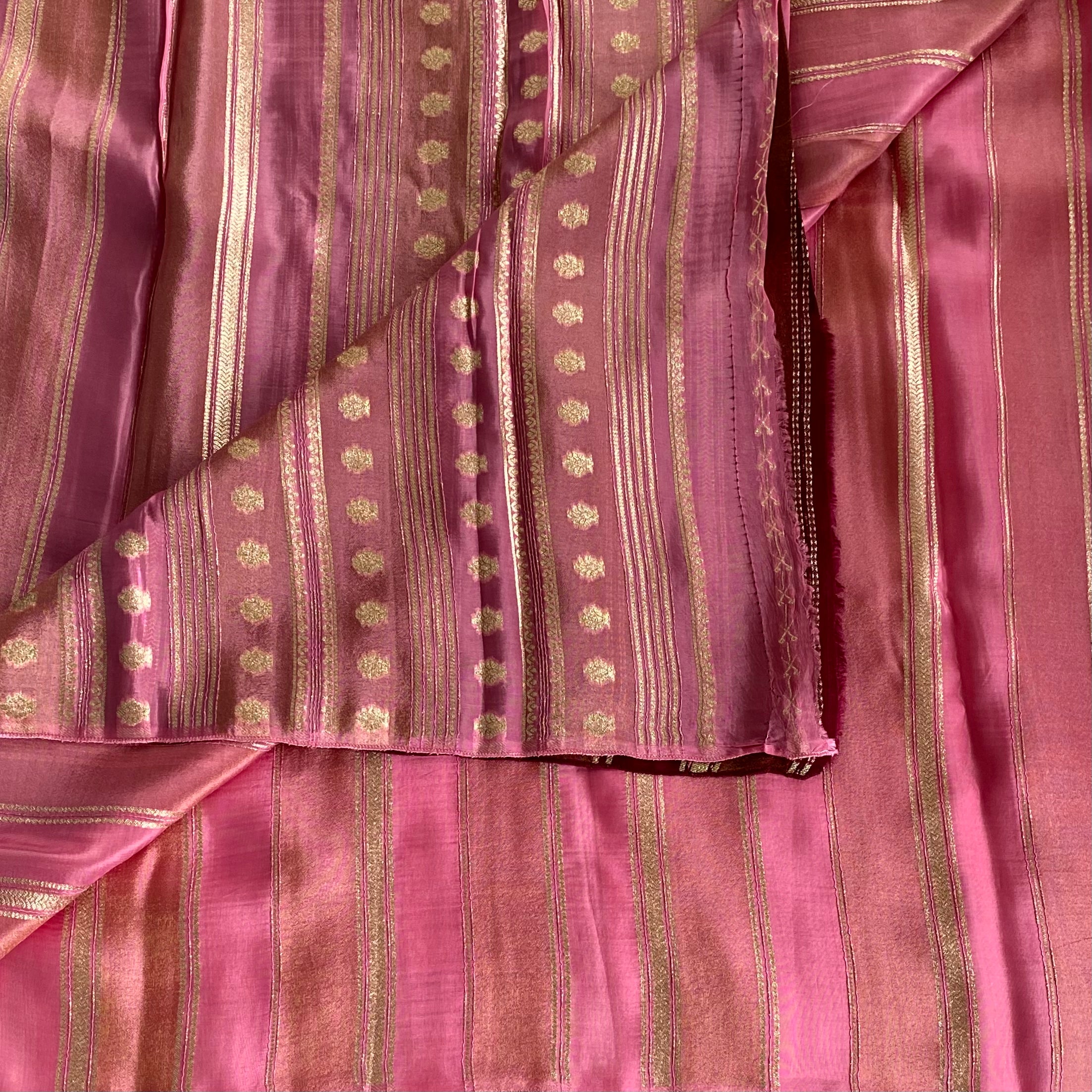 Magenta Silk Saree Gold Zari Vertical Stripes Floral Pallu Elegant