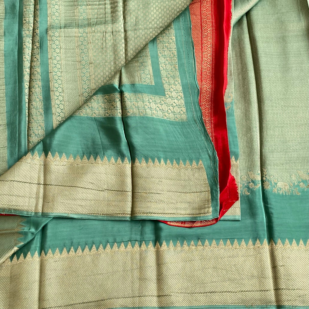 Persian Green With Rosso Red Soft Tussar Silk Saree