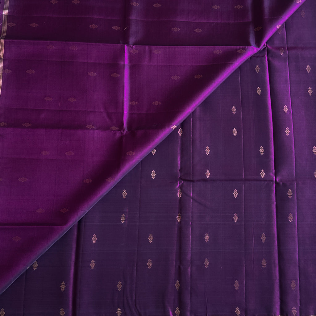 Royal Purple Silk Saree with Gold Zari Buti and Border