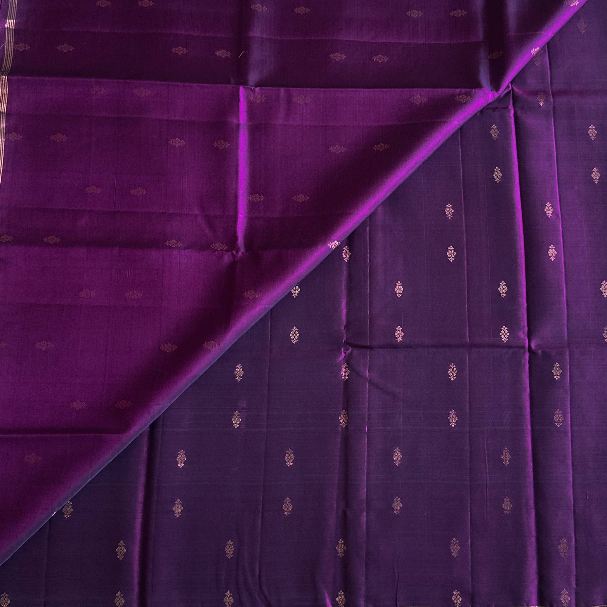 Royal Purple Silk Saree with Gold Zari Buti and Border