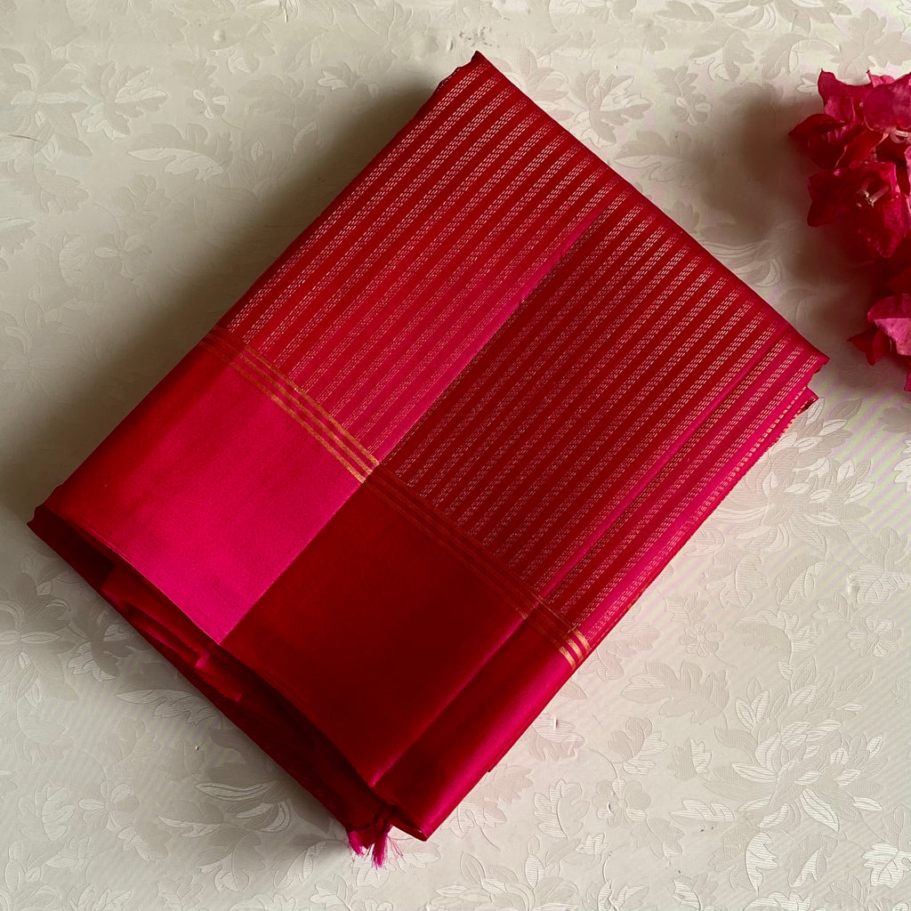 Rani Pink Designer Pure Silk Saree With Zari Gold Border