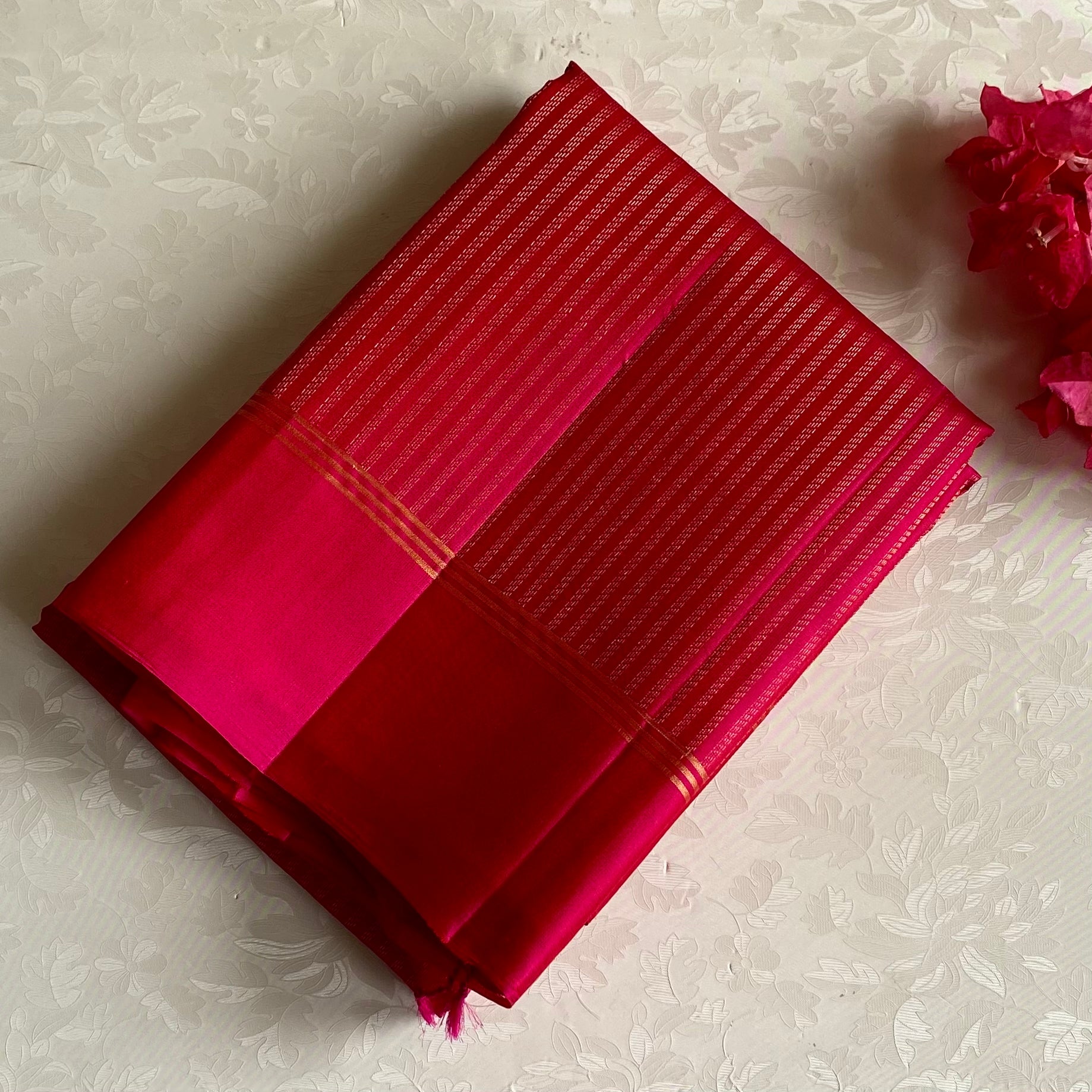 Rani Pink Designer Pure Silk Saree With Zari Gold Border