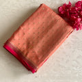 Peach Banarasi Crepe Silk Saree With Rani Pink Pallu