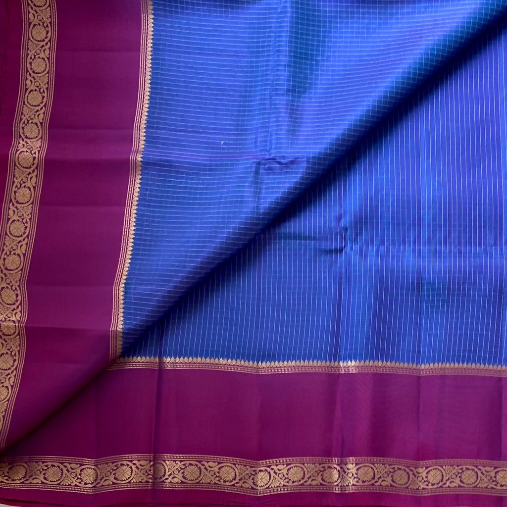 Magenta Gold Brocade Silk Saree with Blue Contrast Pallu Traditional