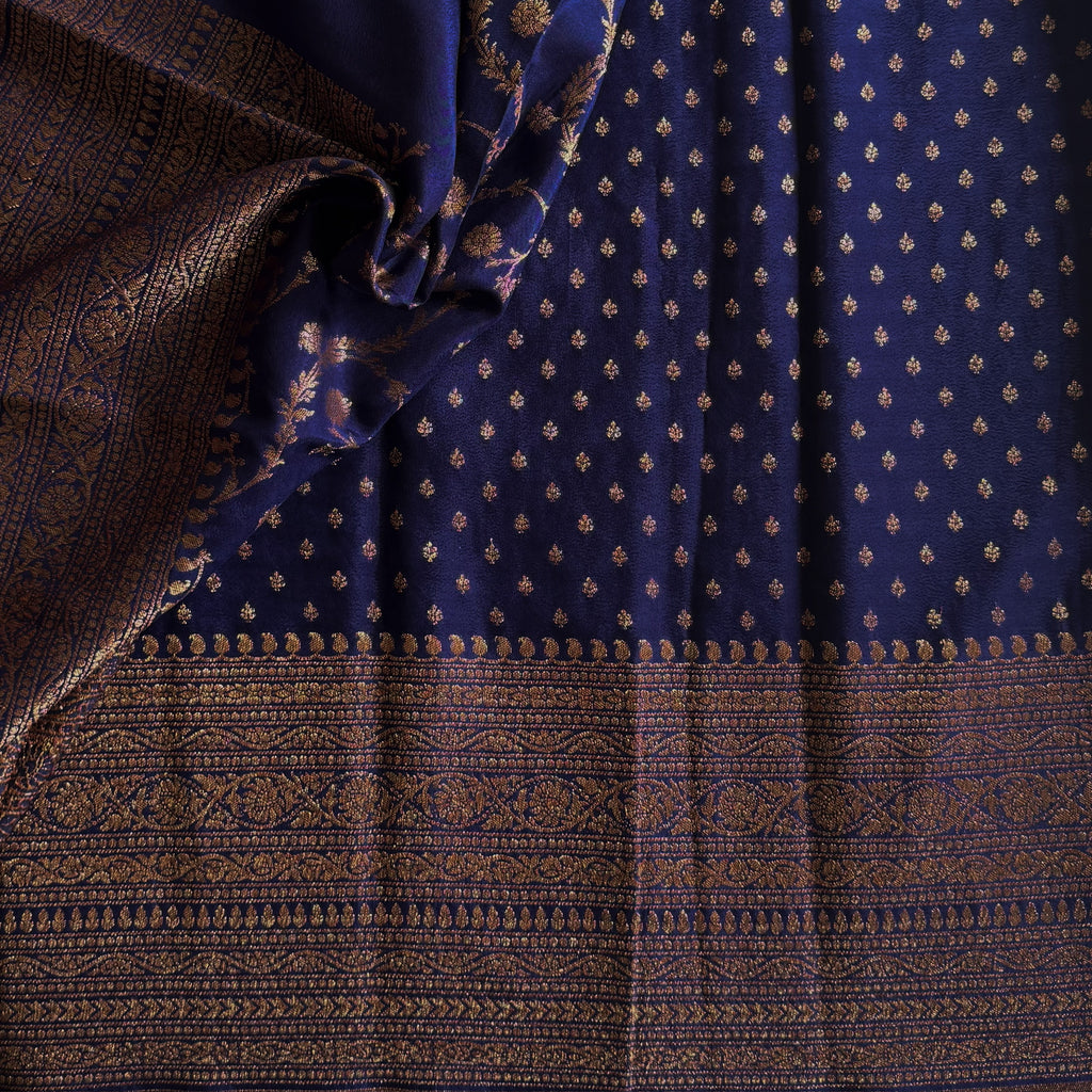 Royal Blue Zari Woven Banarasi Crepe Silk with Antique Zari buttas
