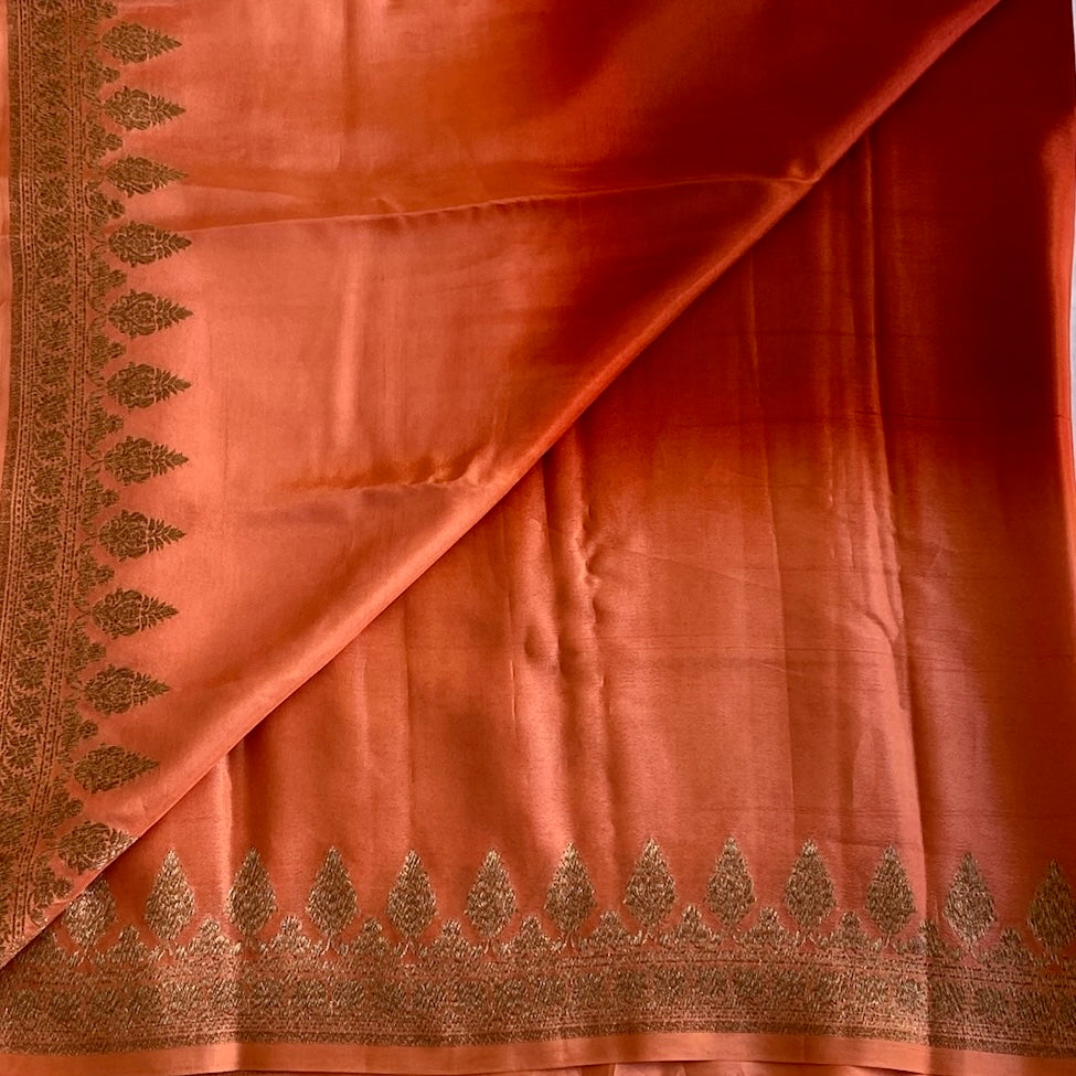 Ombre Pink • Rust • Peach designer Banarasi soft crepe