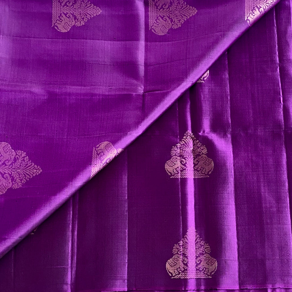 Royal Purple Designer Pure Silk Saree With Antique Gold Buta And Zari