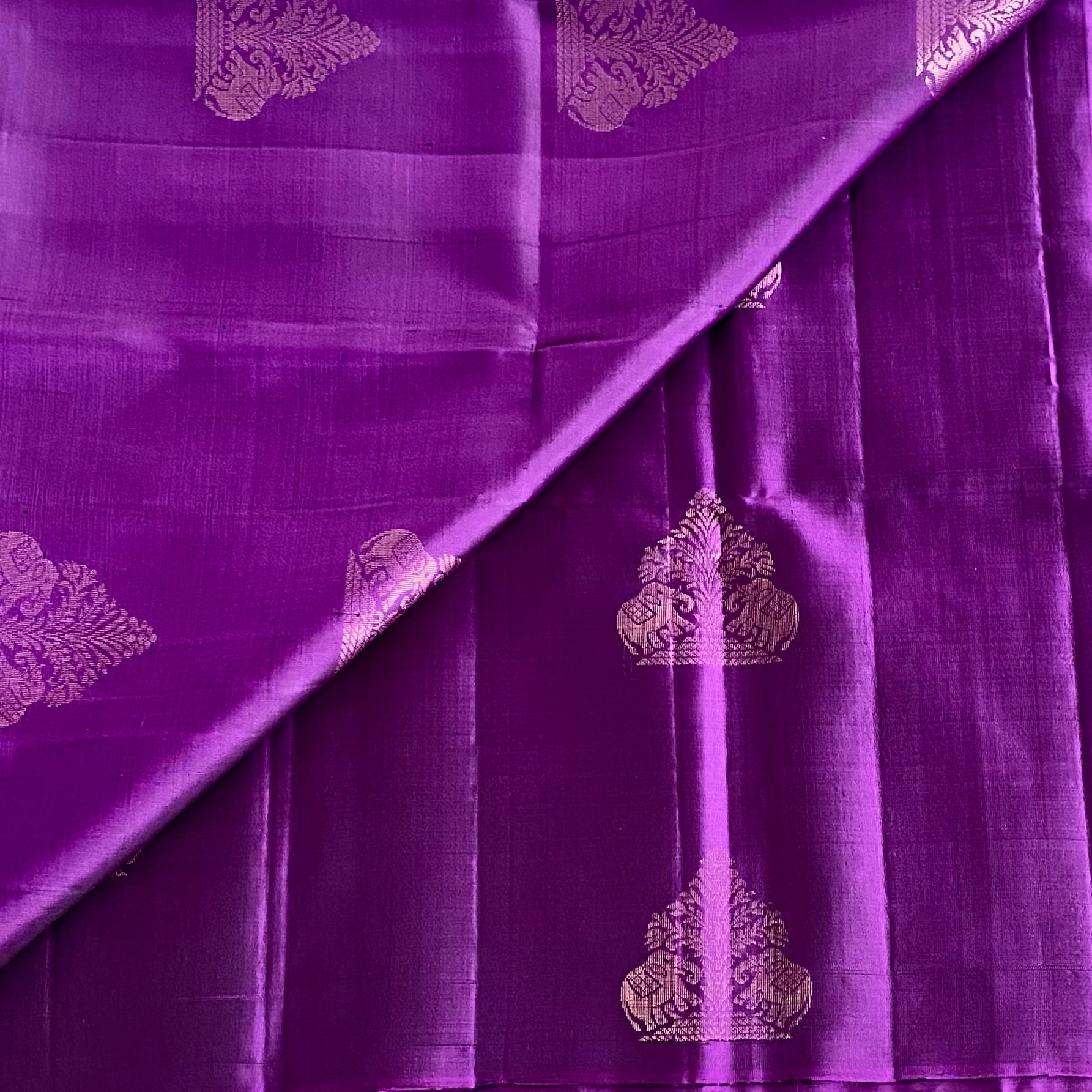 Royal Purple Designer Pure Silk Saree With Antique Gold Buta And Zari