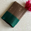 Taupe Greyish Brown & Teal Green Designer Pure Silk Saree With Gold Zari