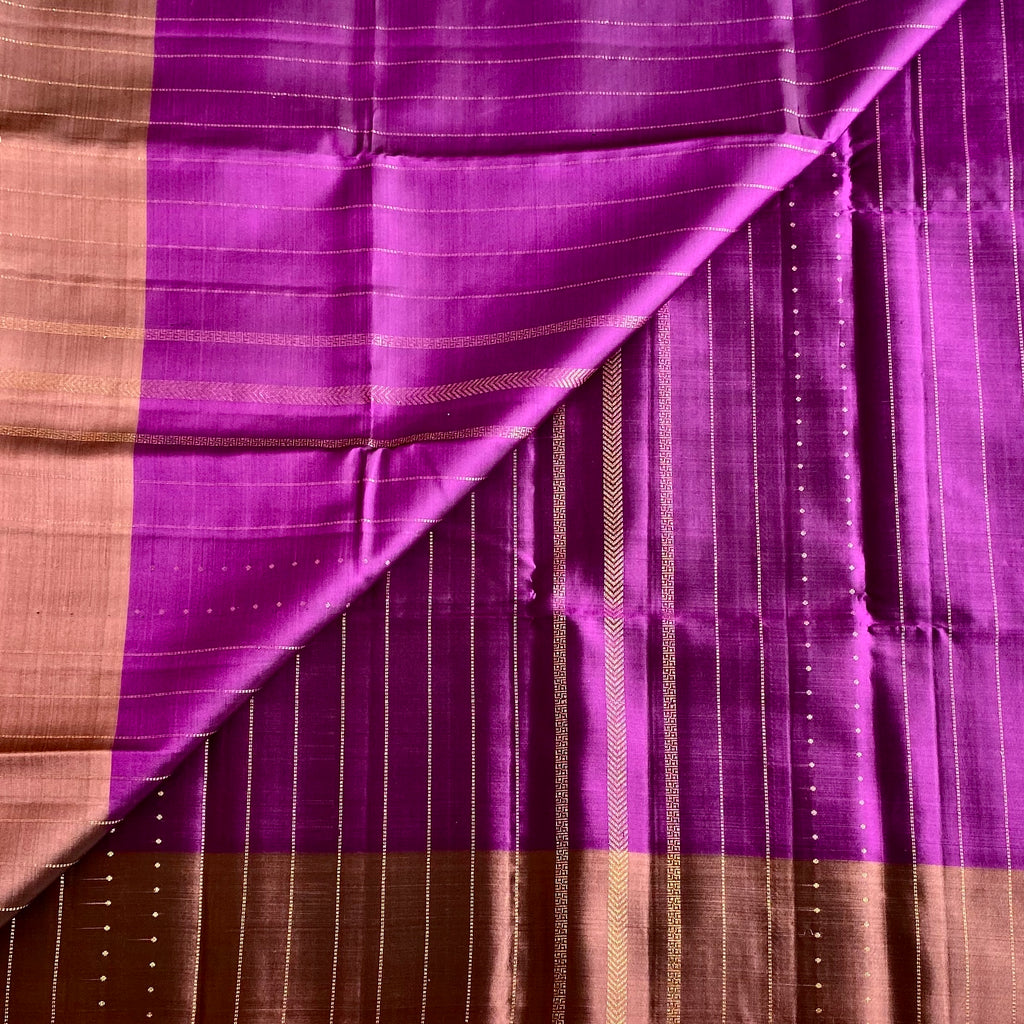 Royal Violet Magenta Designer Pure Silk Saree With Copper Brown Pallu