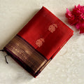 Burnt Orange Silk Saree Maroon Pallu Gold Elephant Buttas Zari