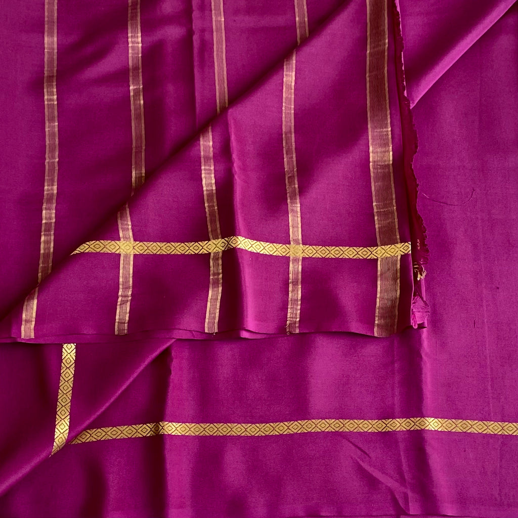 Deep Wine Mysore Crepe Silk Saree With Metallic Gold Border