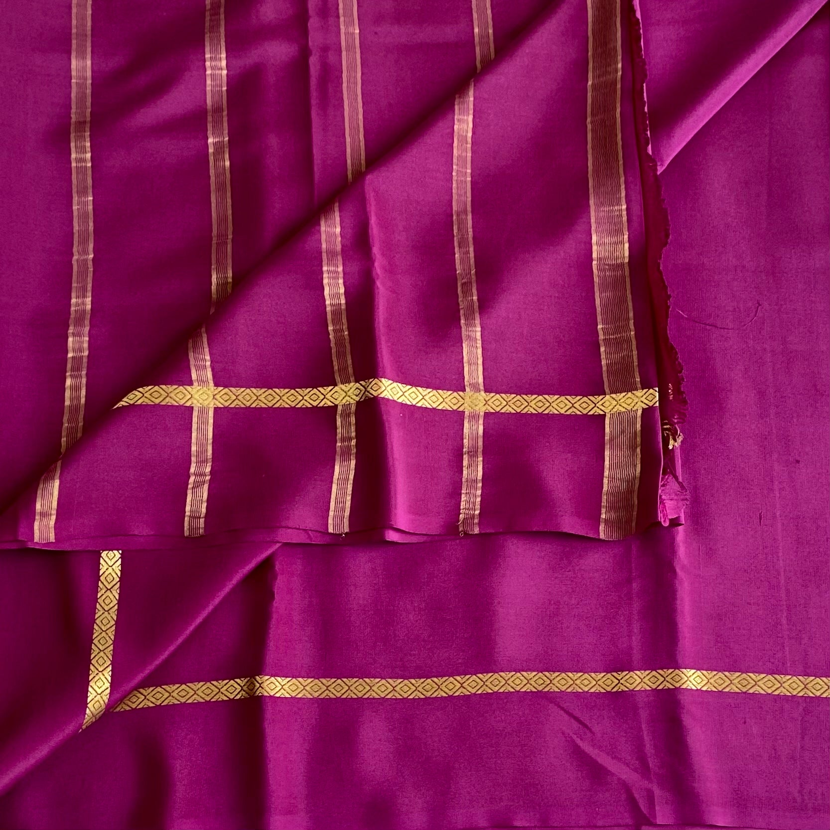 Deep Wine Mysore Crepe Silk Saree With Metallic Gold Border