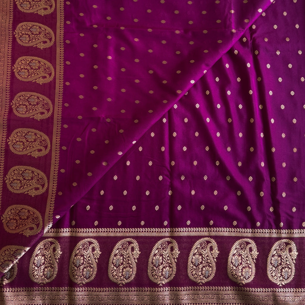Magenta Gold Brocade Saree Paisley Border Tassel Pallu Traditional Wedding