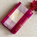 Berry Pink And Ivory Kanjeevaram Pure Zari Silk Saree With Zari Checks