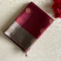 Antique Ruby Red Designer Pure Silk Saree With Ice Grey Pallu