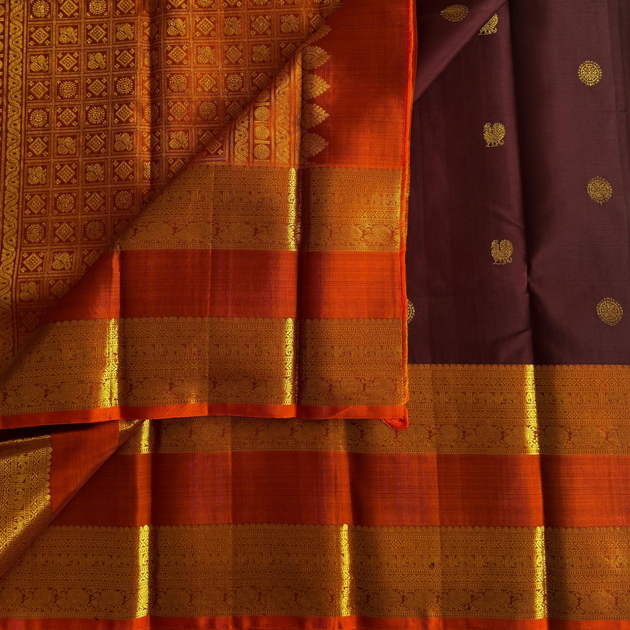Vintage Coffee Wine Brown with Rust Pure Kanjeevaram Silk