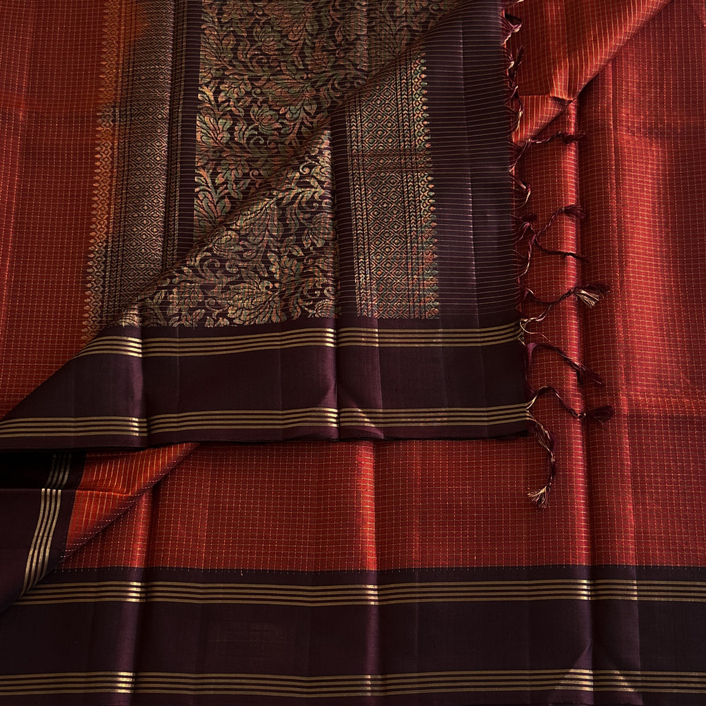 Crimson Red Saree Burgundy Pallu Gold Brocade Traditional Wear