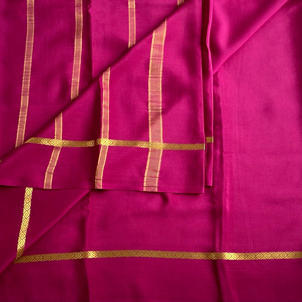 Deep Wine Magenta Mysore Crepe Silk Saree With Gold Border