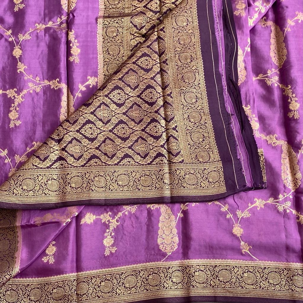 Bright Violet Soft Tussar Silk Saree With Zari Gold Pallu