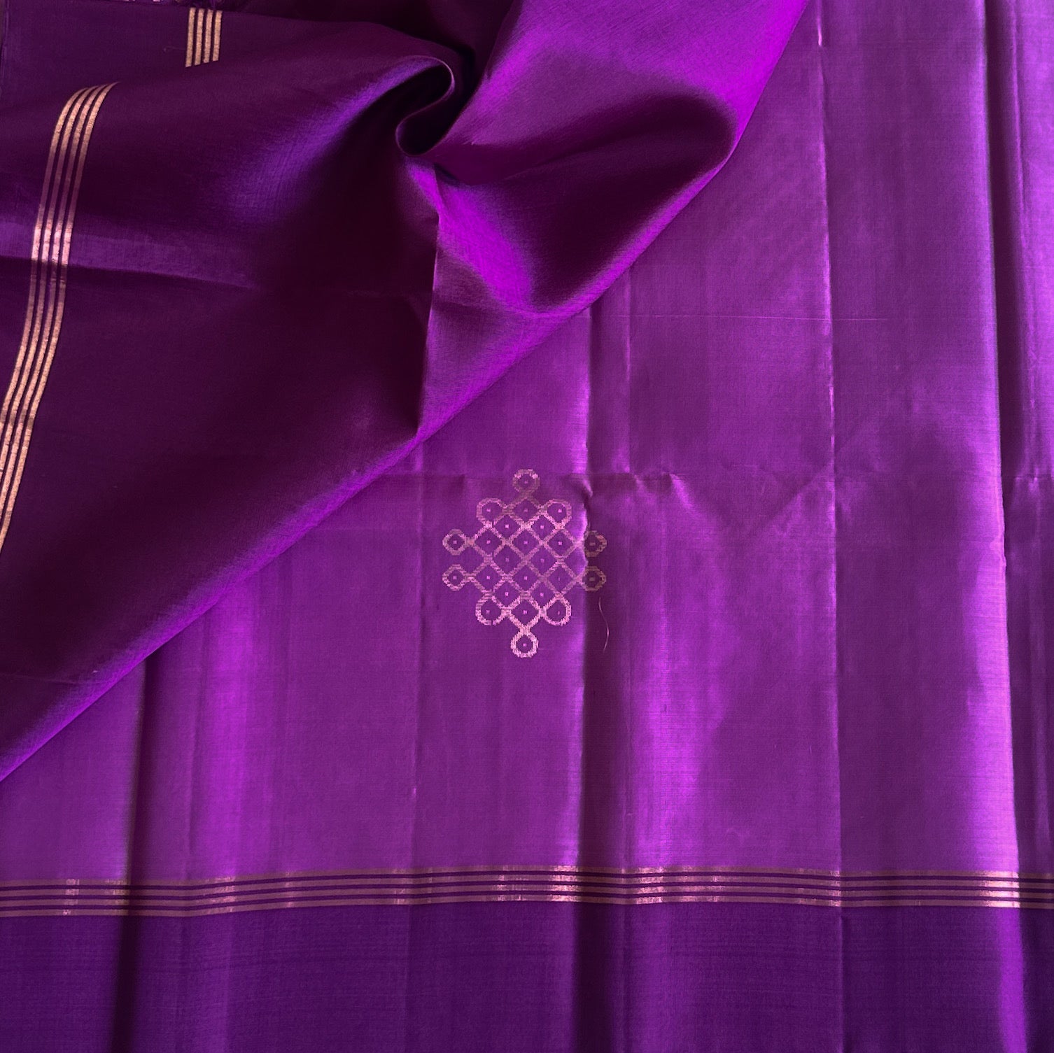 Royal Purple Gold Lattice Silk Saree Traditional Festive Wear Handloom