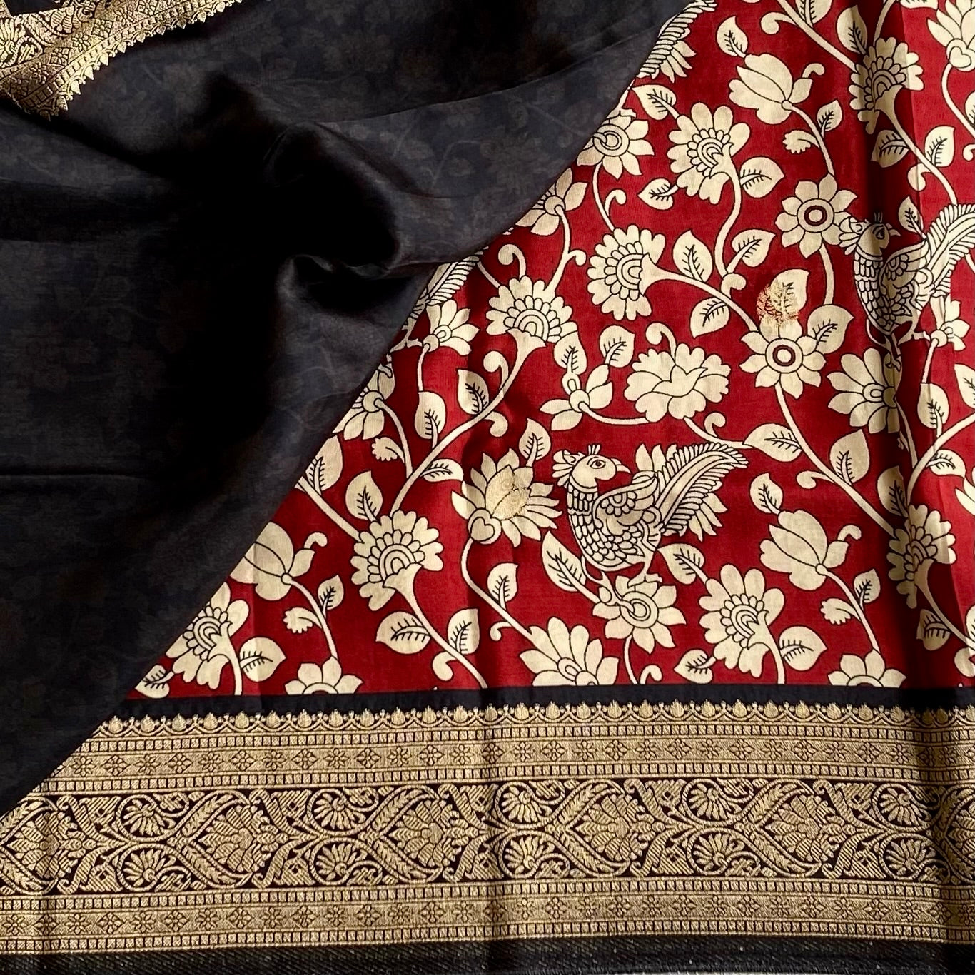 Rufous Red Tussar Silk Saree With Jet Black Pallu