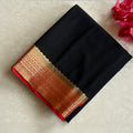 Deep Black with crimson red blended crepe silk with brocade blouse