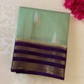 Pistachio Green Silk Saree Royal Purple Brocade Pallu Gold Border