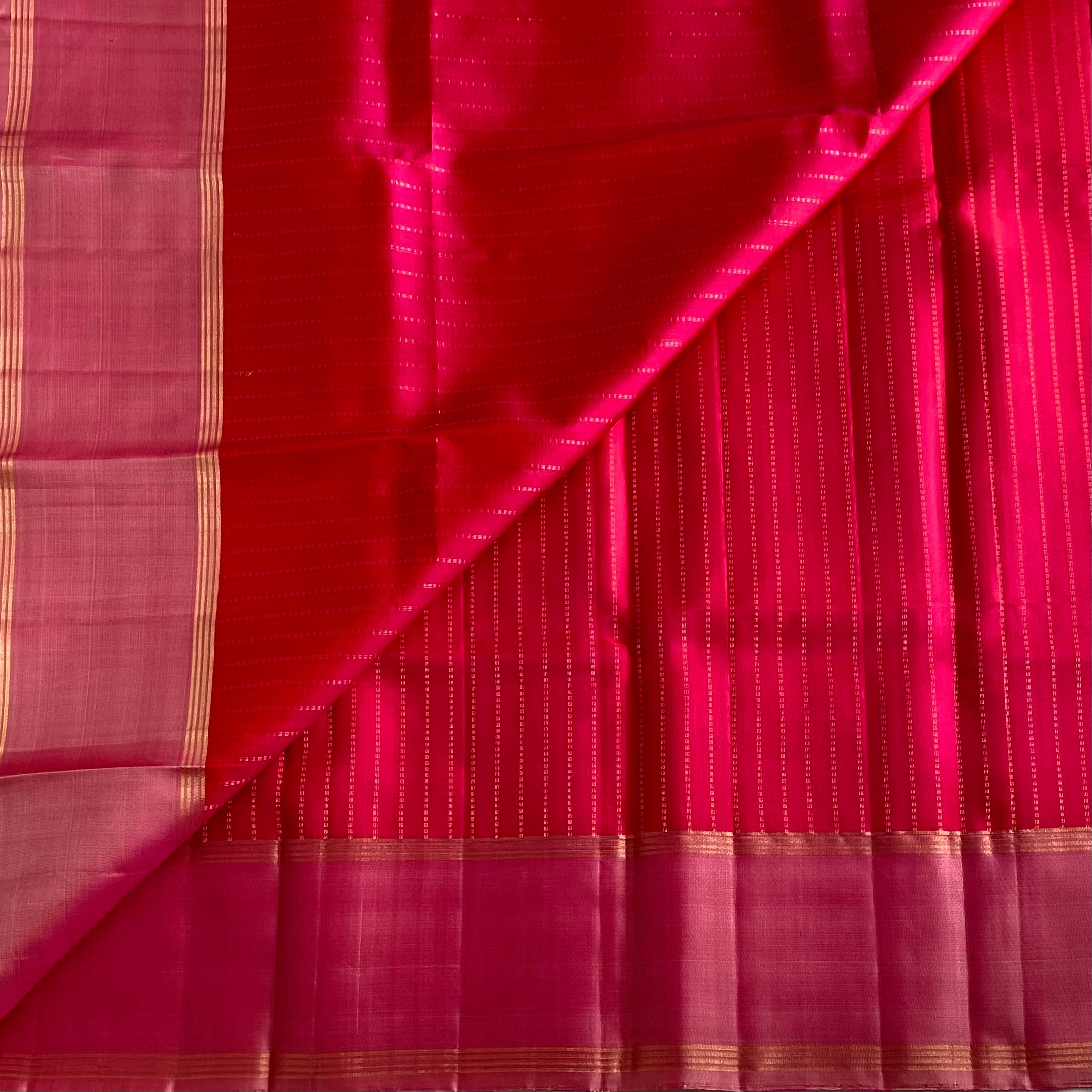 Raspberry Pink Designer Pure Silk Saree With Pastel Pink Borders