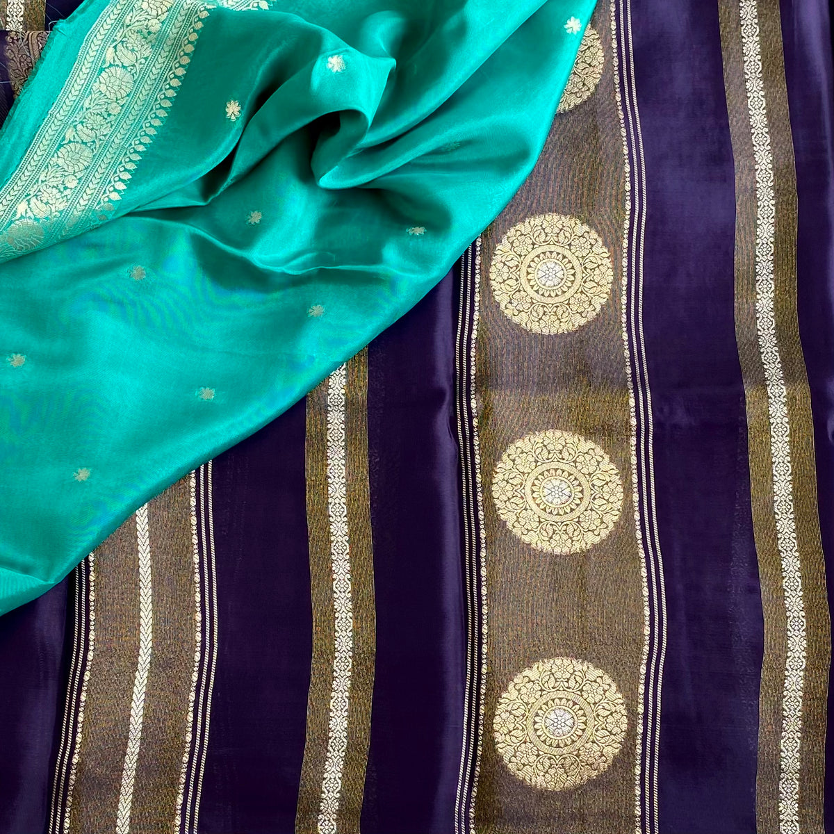 Midnight Indigo Designer Soft Crepe Saree With Antique Gold Paisley Pallu
