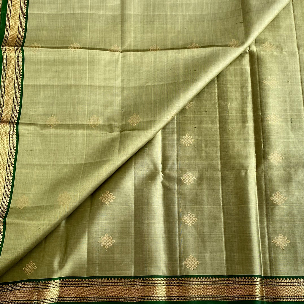 Pistachio Green Designer Pure Silk Saree With Emerald Green Pallu
