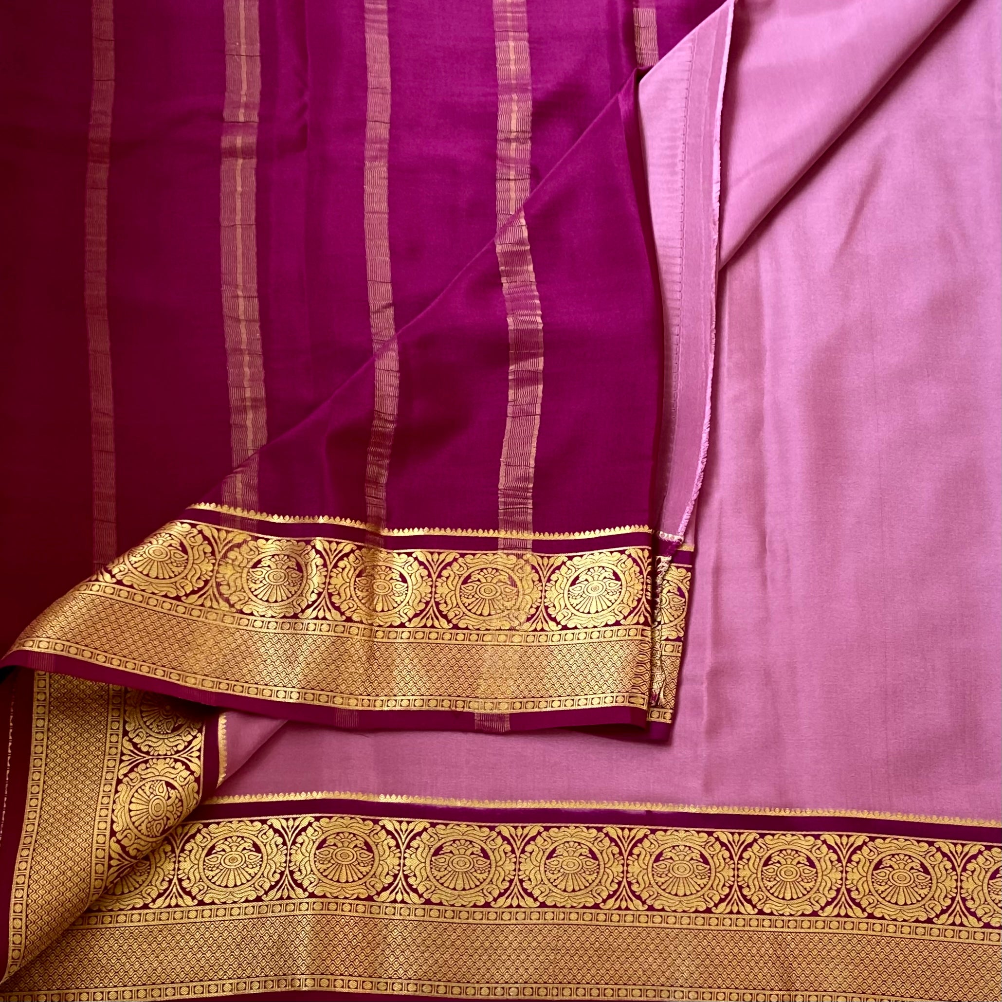 Stunner Light Mauve with Deep Magenta Pink Handwoven Pure Mysore Silk