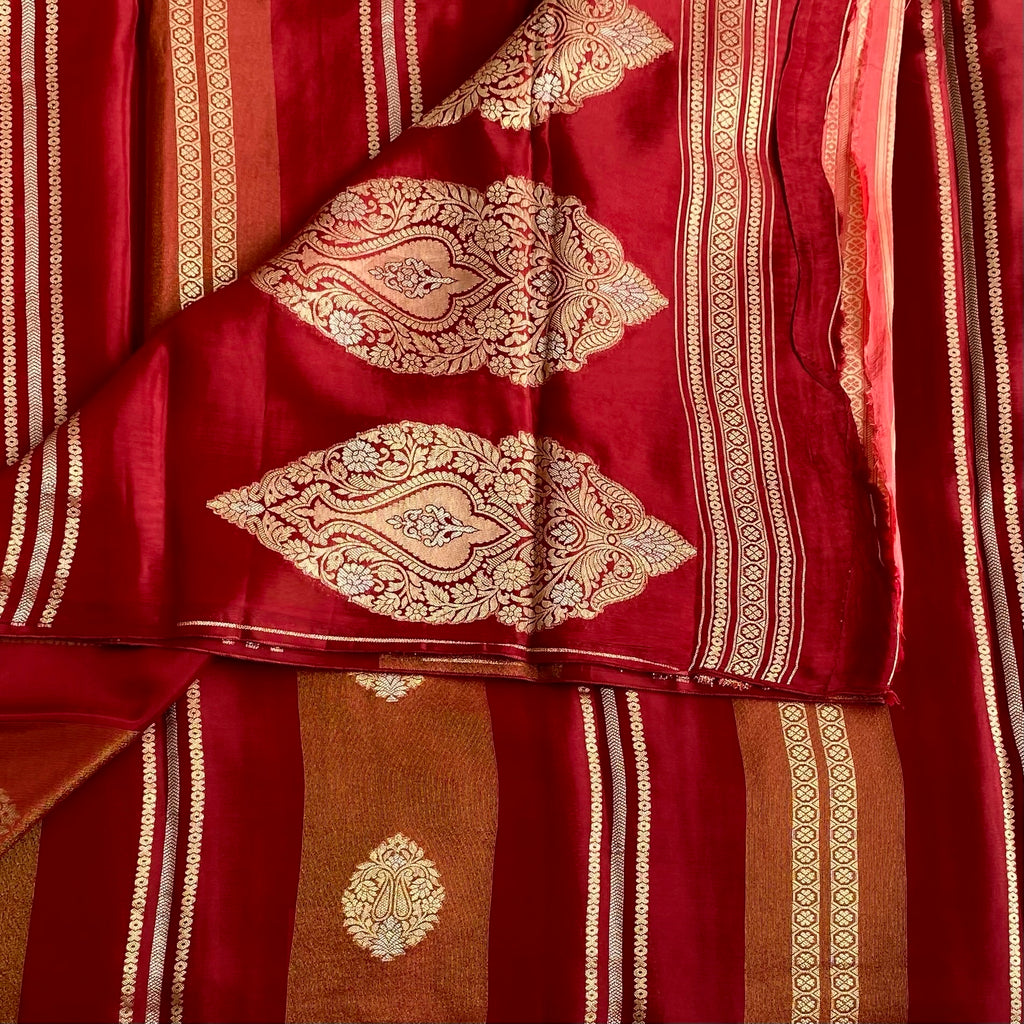 Deep Maroon Designer Soft Crepe Silk Saree With Antique Gold Pallu