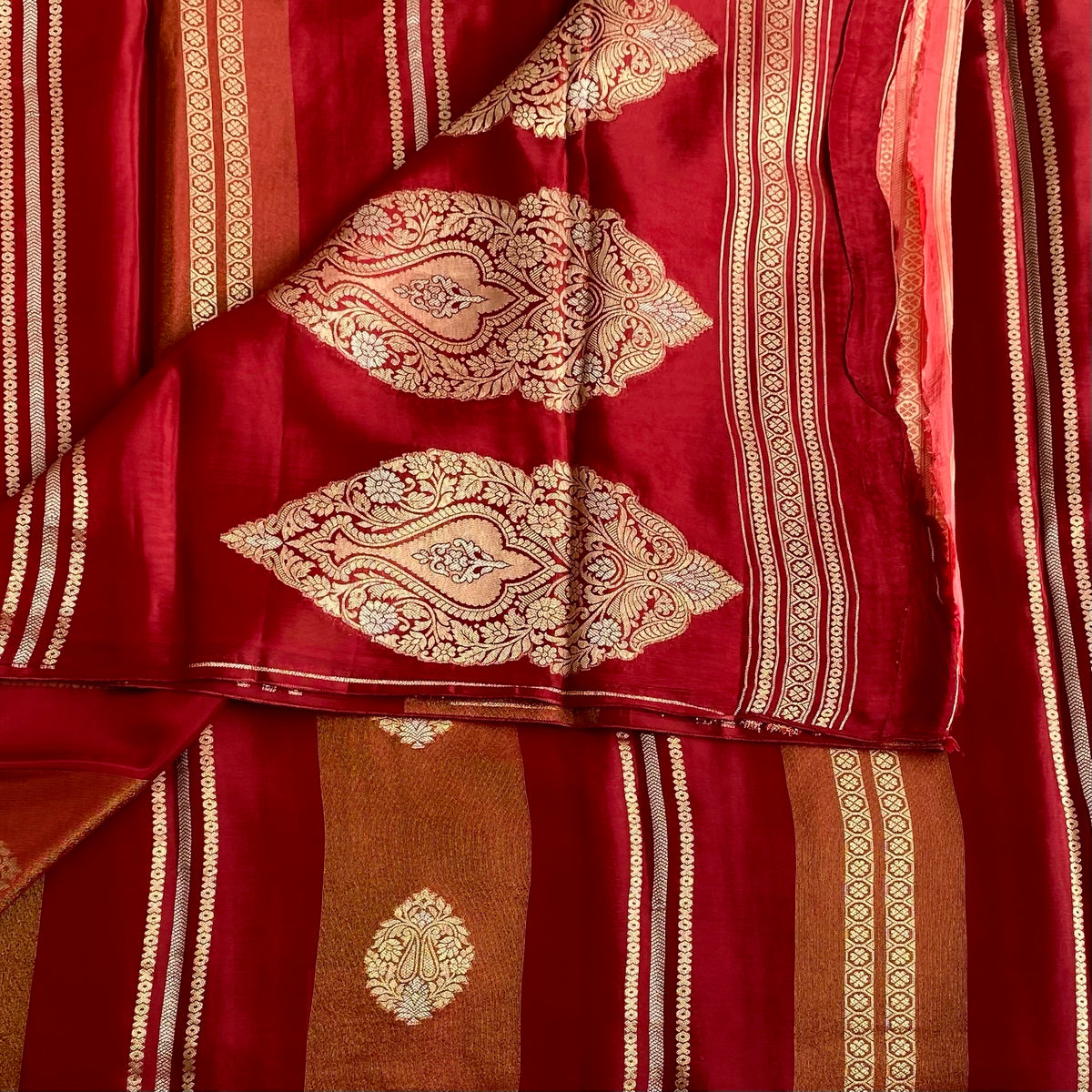 Deep Maroon Designer Soft Crepe Silk Saree With Antique Gold Pallu