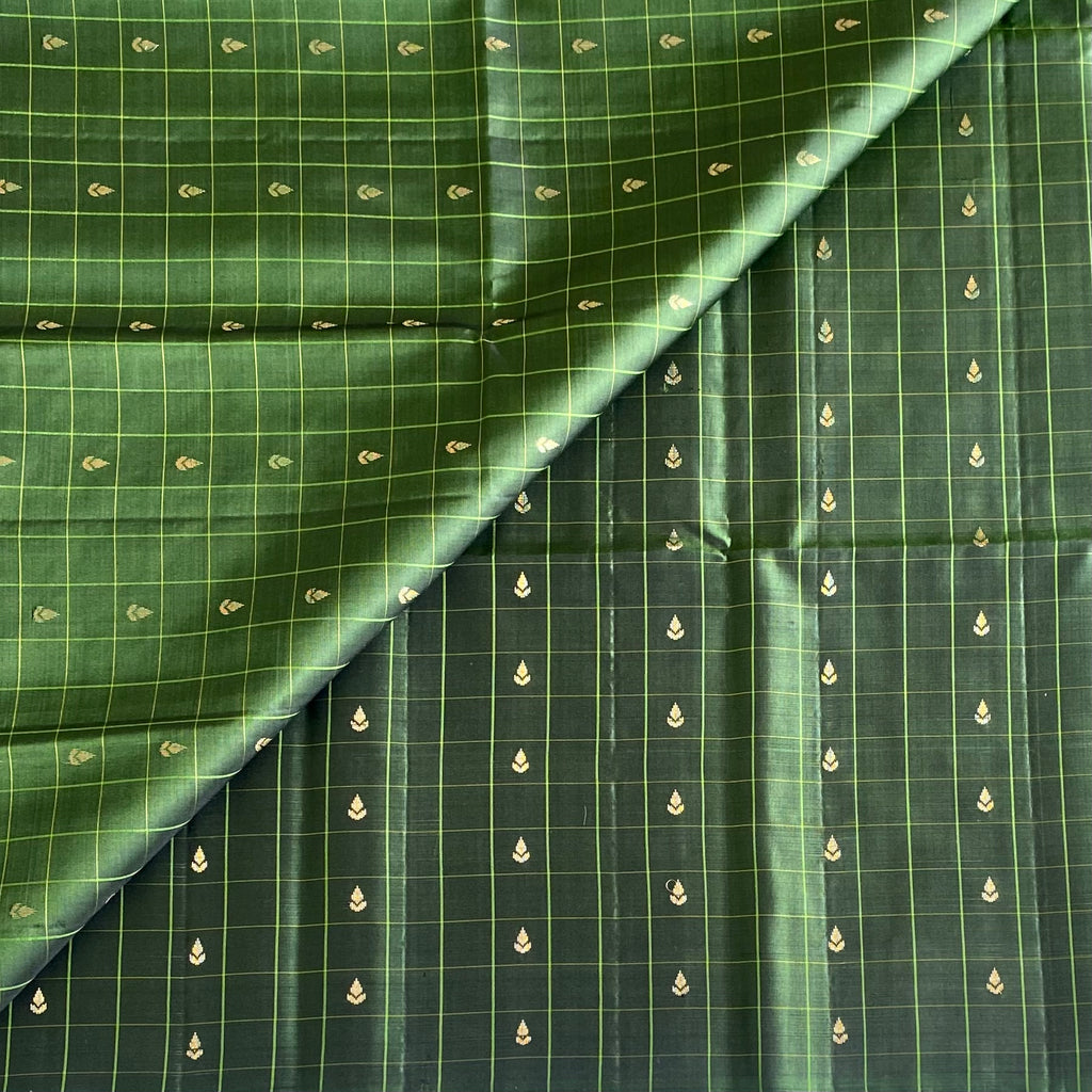 Bottle Green Designer Pure Silk Saree With Lime Green Pallu