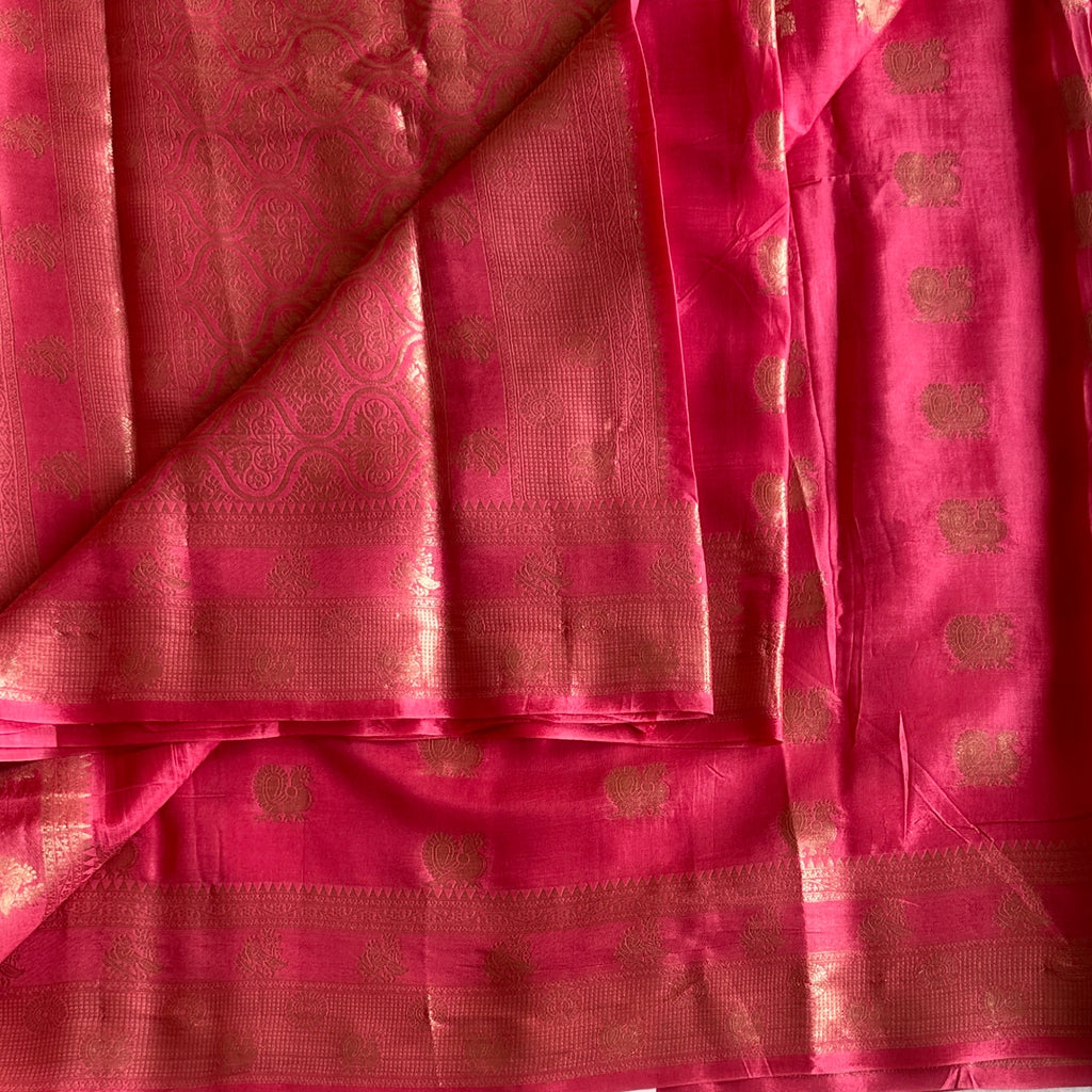 Magenta Gold Zari Buta Saree Traditional Wedding Elegant Designer Drape