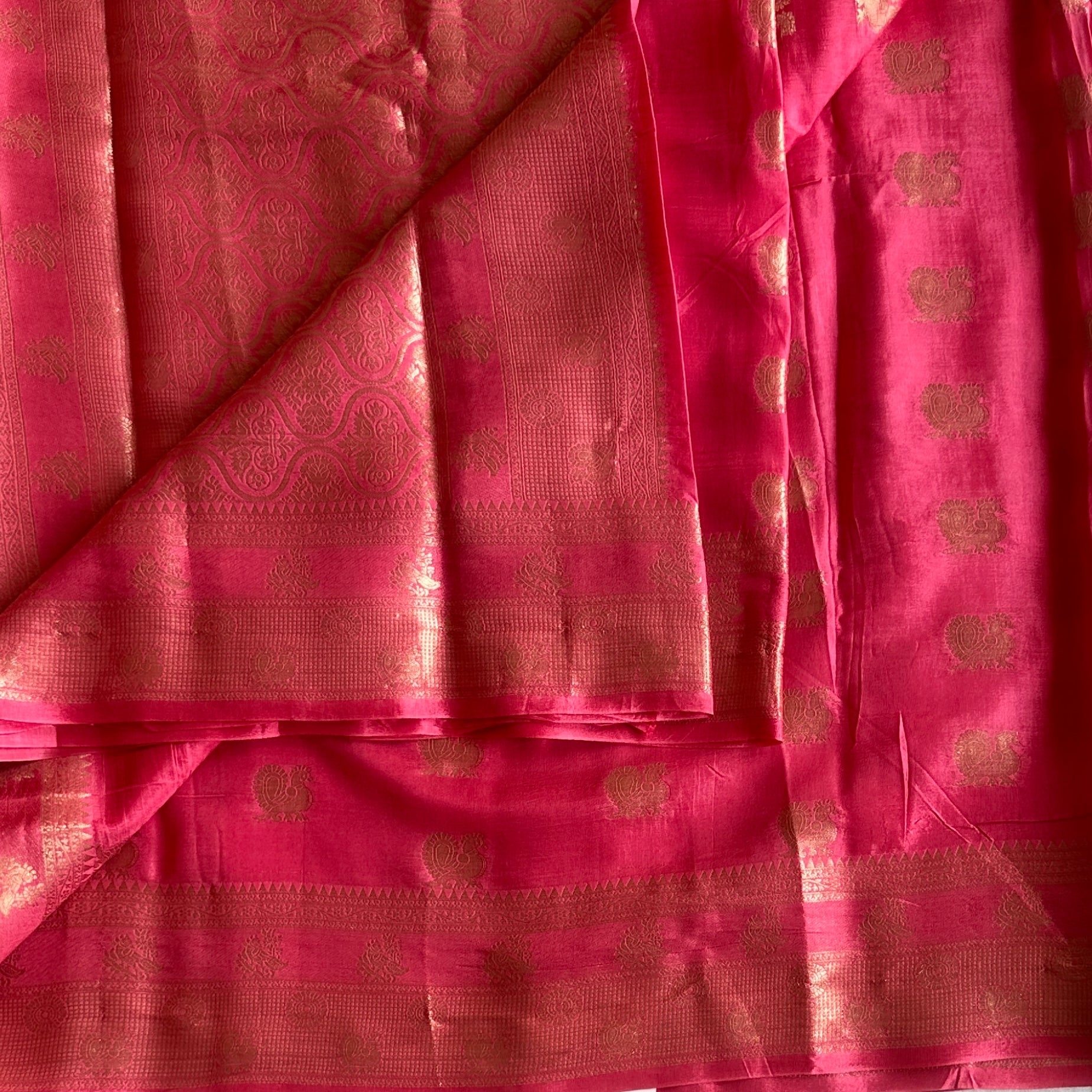 Magenta Gold Zari Buta Saree Traditional Wedding Elegant Designer Drape