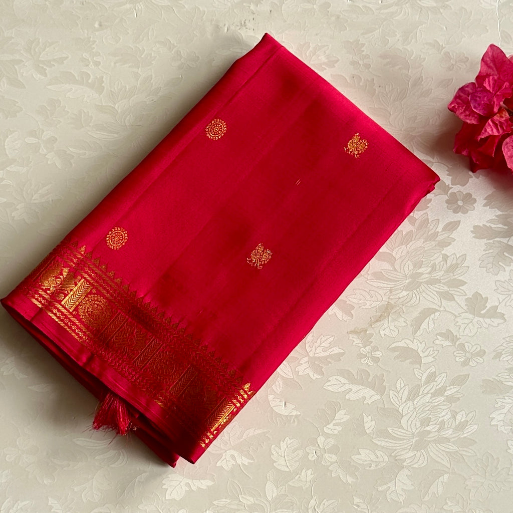 Cherry Pinkish red designer Kanjeevaram pure zari silk