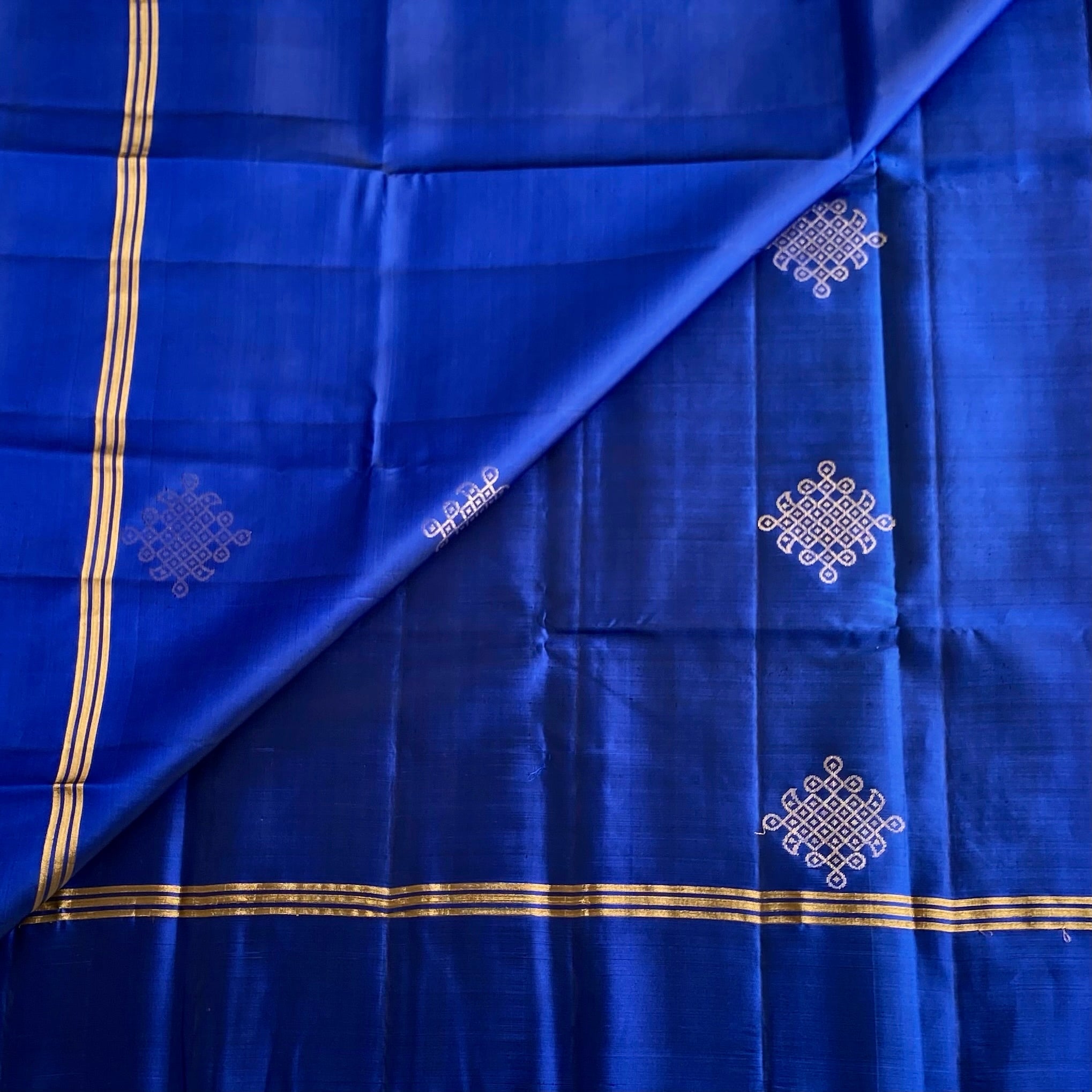 Royal Blue Designer Pure Silk Saree With Metallic Gold Zari Butti