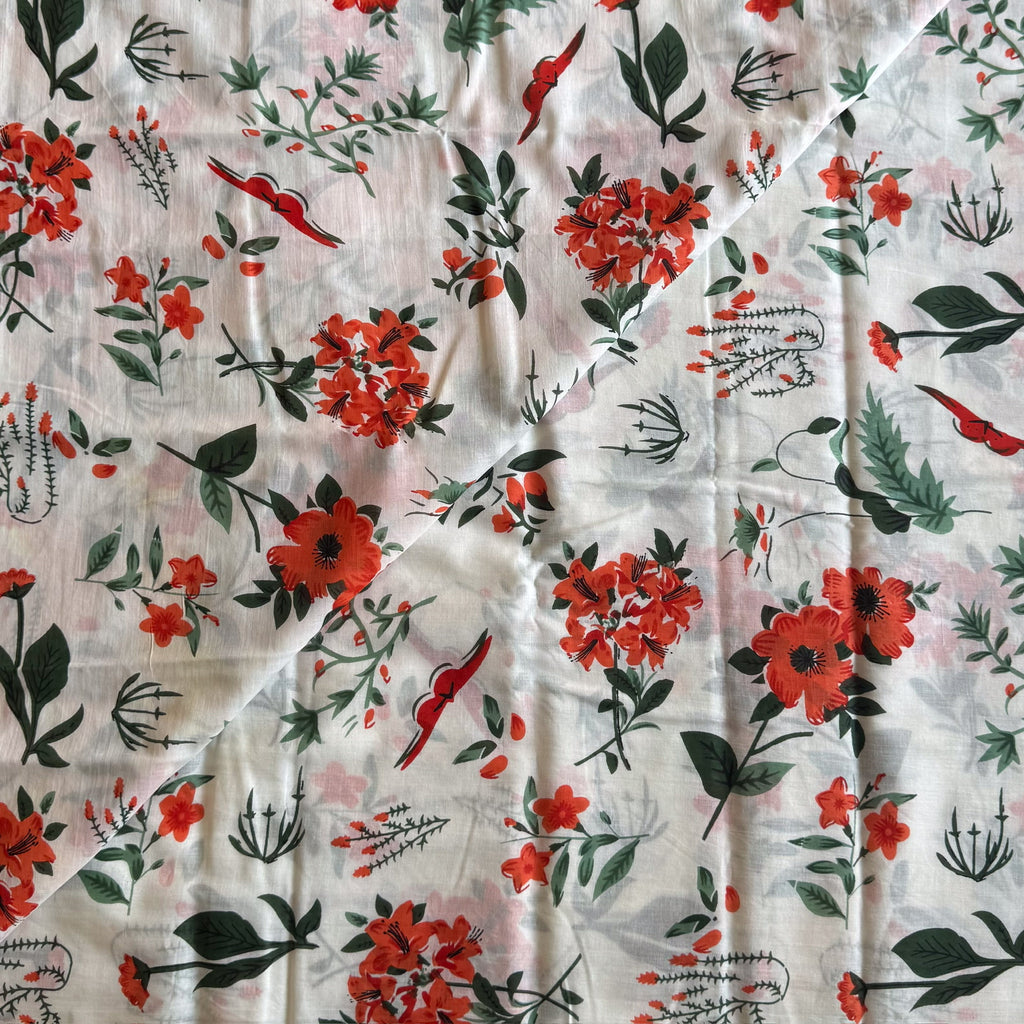 Peach Floral Print Saree Orange Blooms Green Leaves Casual Wear