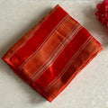Vermilion Orangish Red Soft Tissue Crepe Saree With Metallic Gold Buttas And Stripes