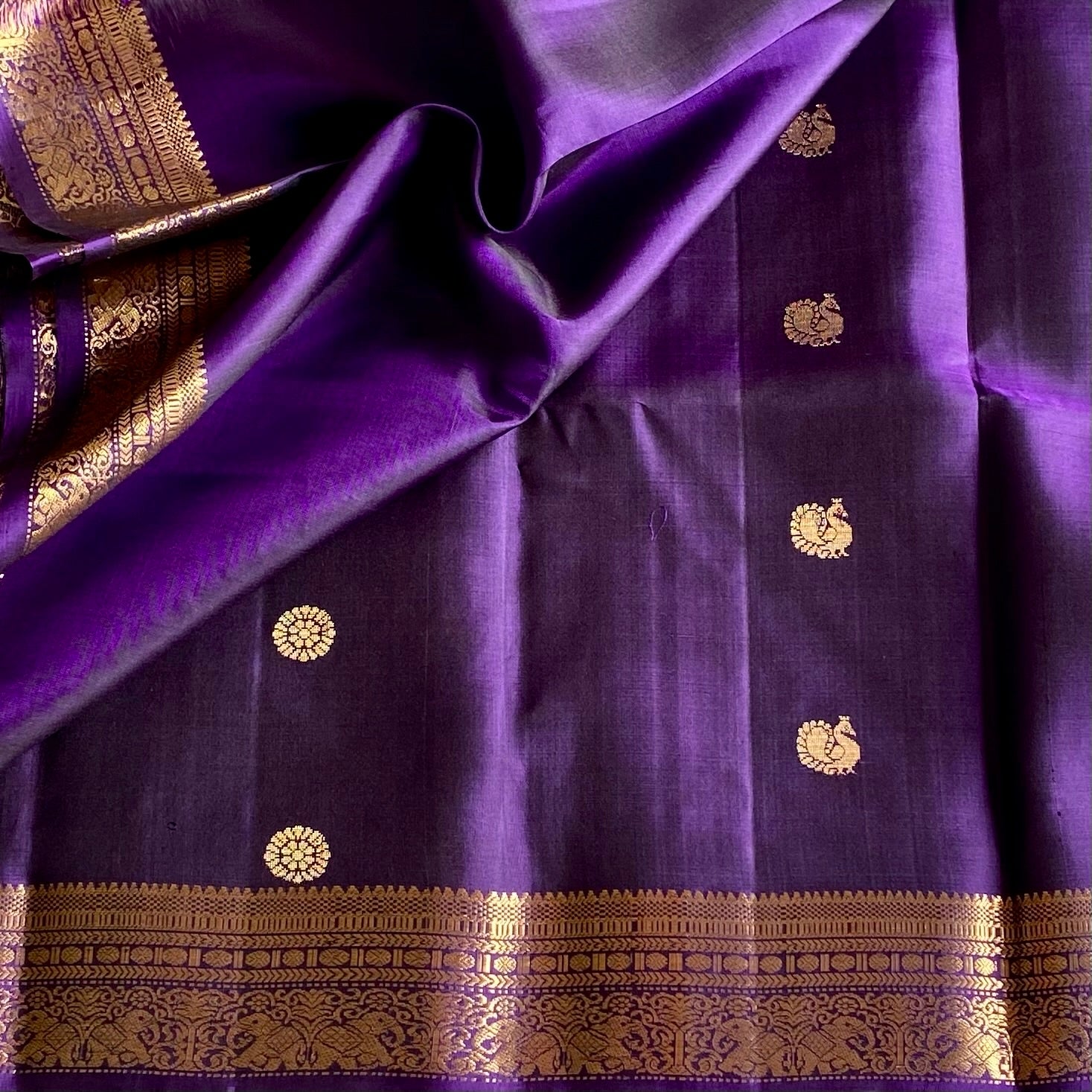 Royal Purple Designer Pure Silk Saree With Metallic Gold Zari