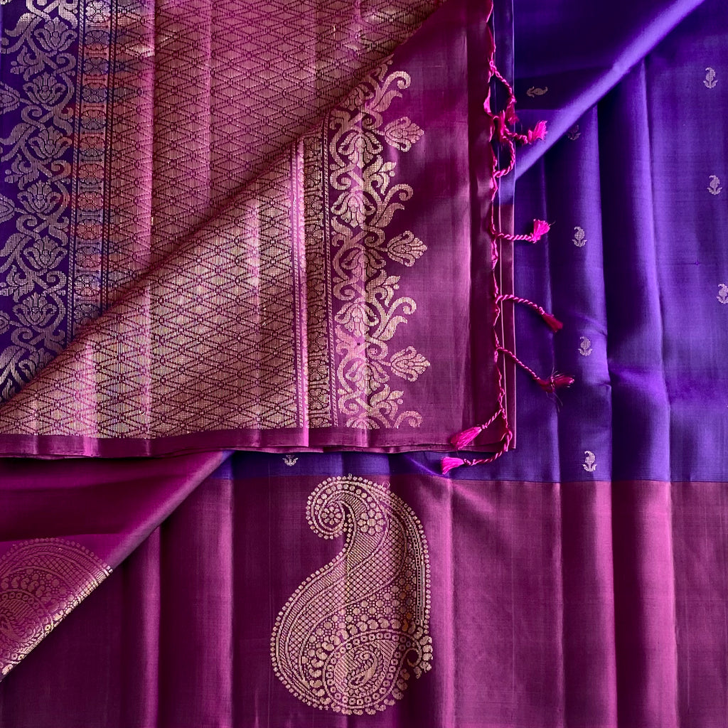 Deep Purple Designer Pure Silk Saree With Royal Magenta Pallu