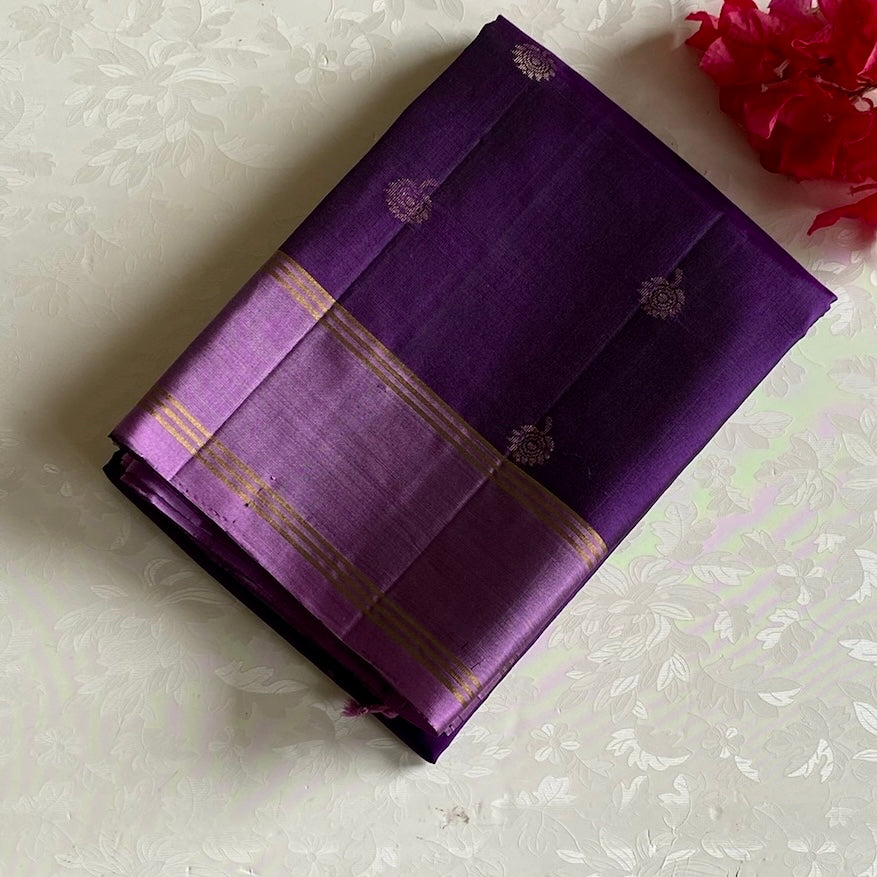 Royal Purple Designer Pure Silk Saree With Metallic Lavender Pallu